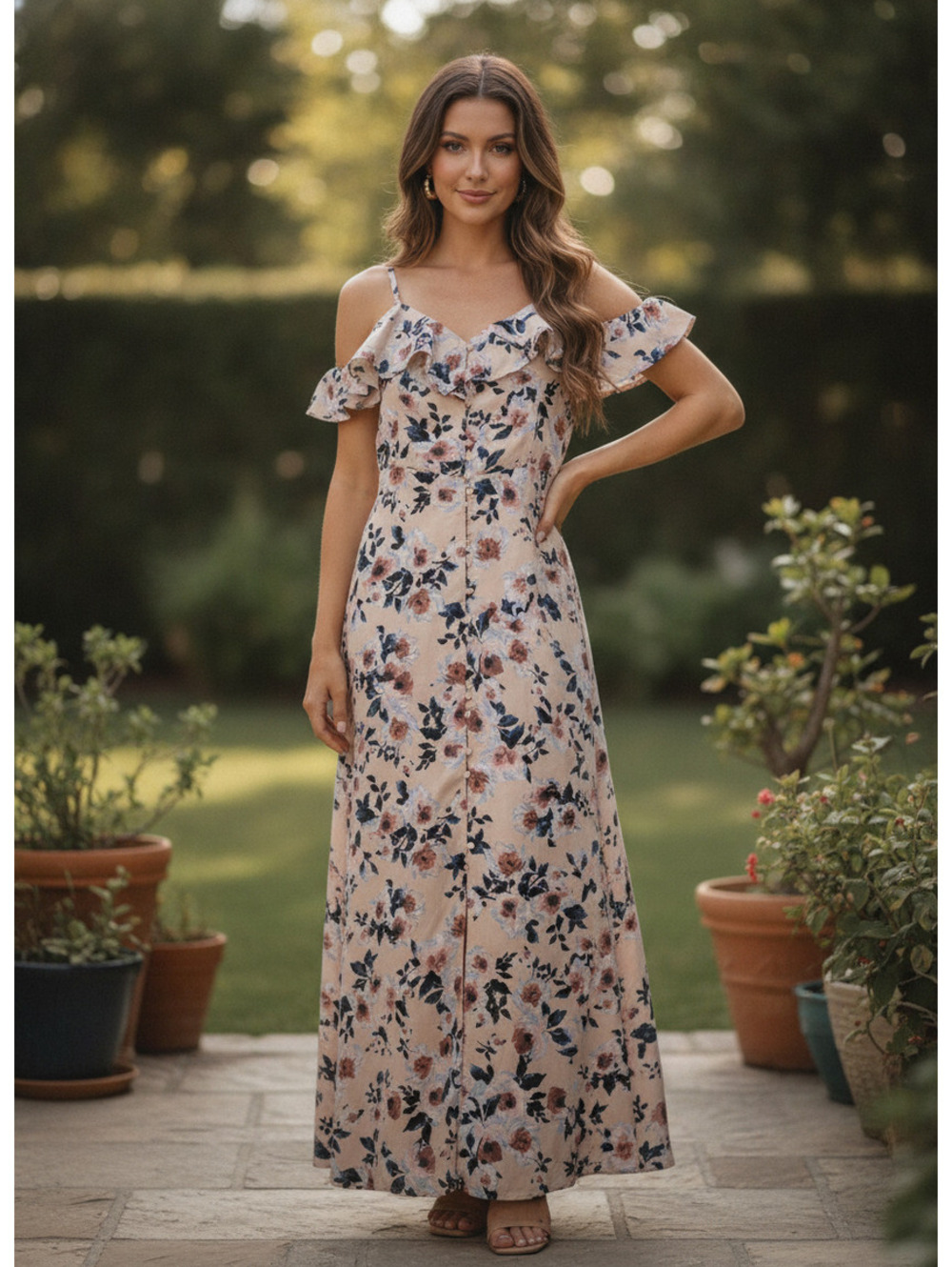 Anthropologie Band of Gypsies Floral Ruffle Dress Medium
